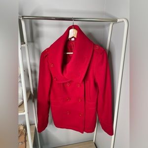 Vintage red wide collar vintage Divided by H&M wool pea coat